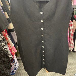 Black button up midi linen dress